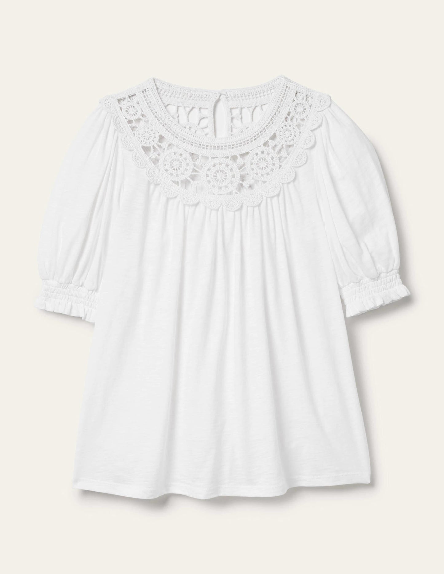 Anais Crochet Puff Sleeve Top-White