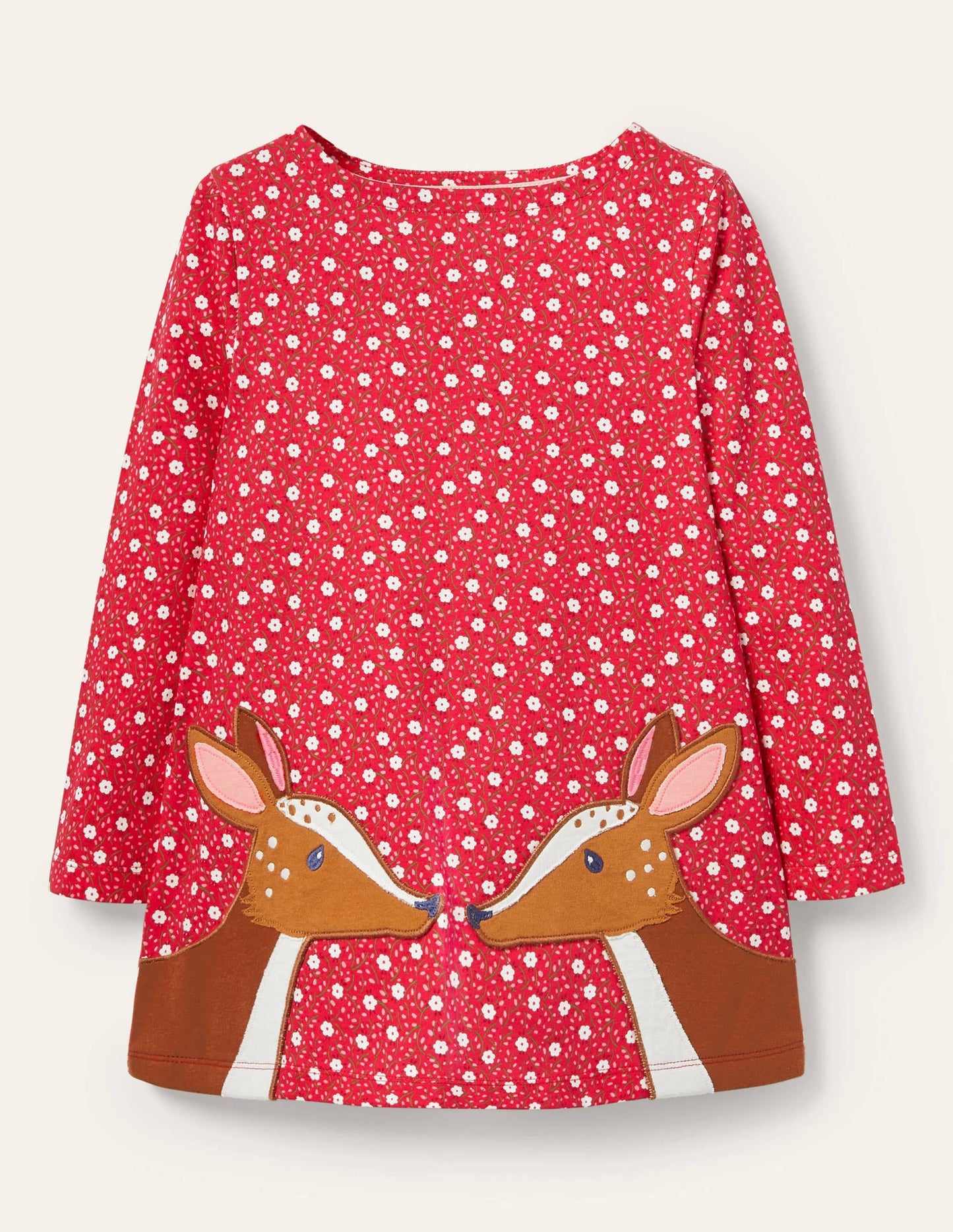Appliqué Pocket Tunic-Floral Ditsy Rose Deer