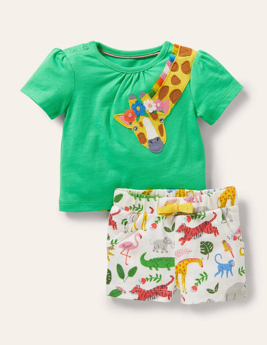 Appliqué Shorts Playset-Green Giraffe