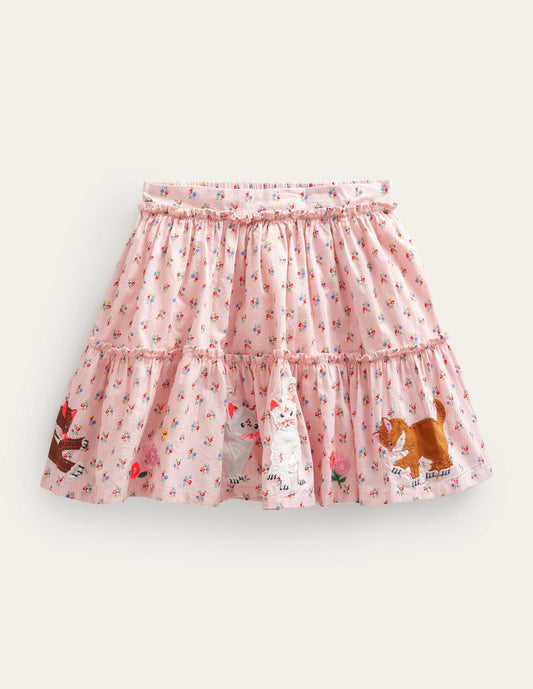 Appliqué Skirt-Dusty Pink Cats