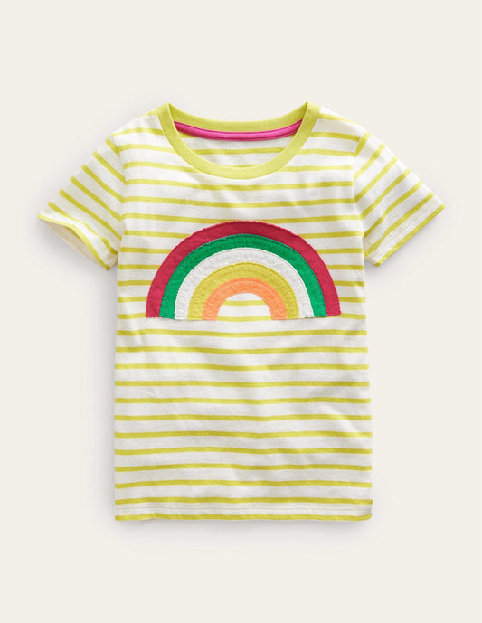 Appliqué Rainbow T-shirt-Gooseberry Yellow/Ivory