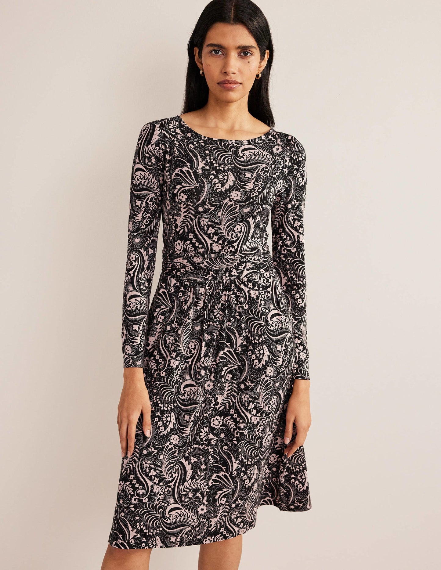 Abigail Jersey Dress-Black, Paisley Dot