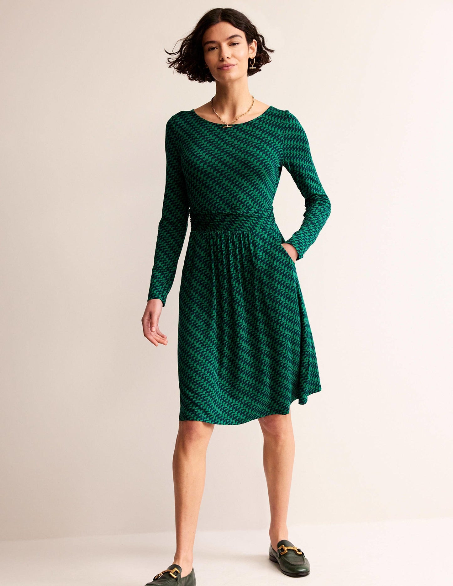Abigail Jersey Dress-Veridian Green, Geo Fall