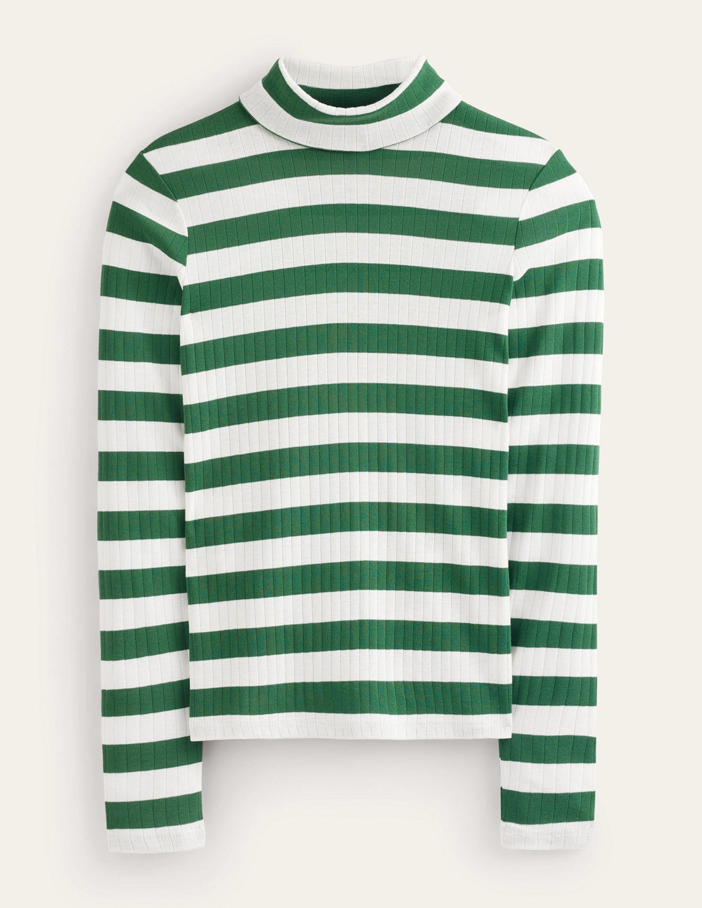 Anna Rib Roll Neck Top-Amazon Green, Ivory