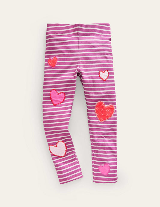 Appliqué Leggings-Strawberry Pink/Ivory Hearts