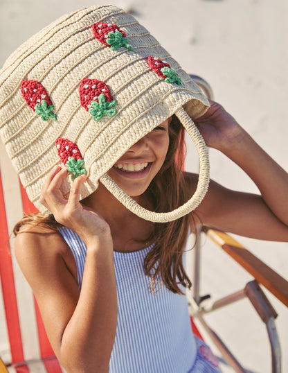 Basket Bag-Embroidered Strawberries