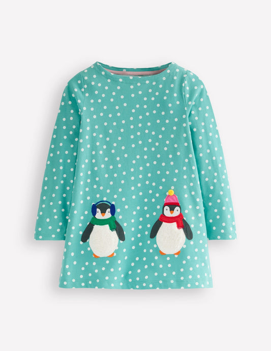 Appliqué Jersey Tunic-Brook Blue Spot Penguins