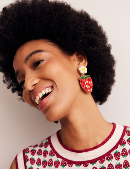 Beady Motif Earrings-Strawberry