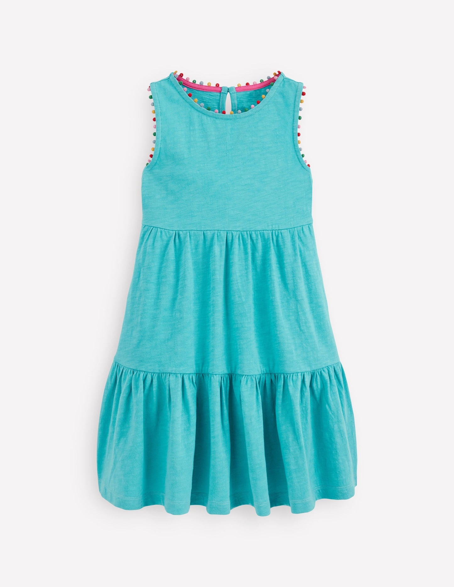 Ali Pom Trim Jersey Dress-Caribbean Blue