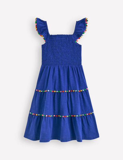 Addison Twirly Pom Dress-Bright Blue