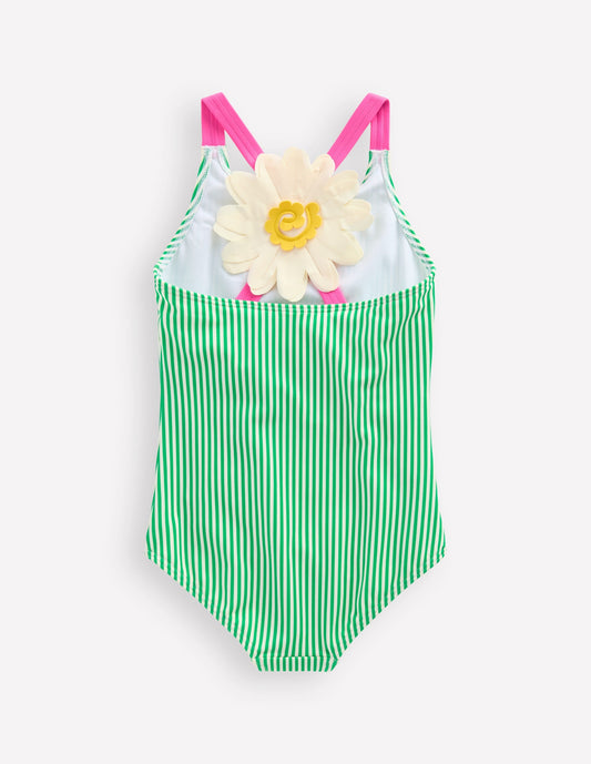 Applique Back Swimsuit-Green Daisy