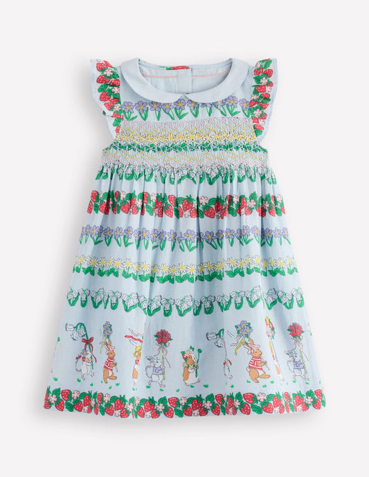Adeline Smocked Dress-Glacier Blue Spaced Tiny Bows
