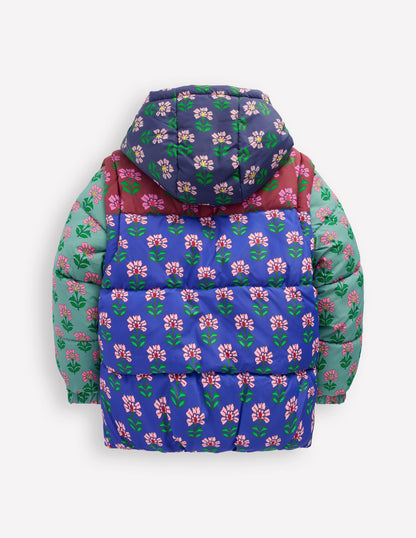 2-in-1 Padded Coat-Multi Woodblock Flower