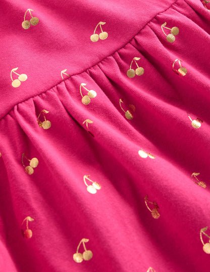 Ariel Long Sleeve Twirly Dress-Cherry Jam Foil Cherries