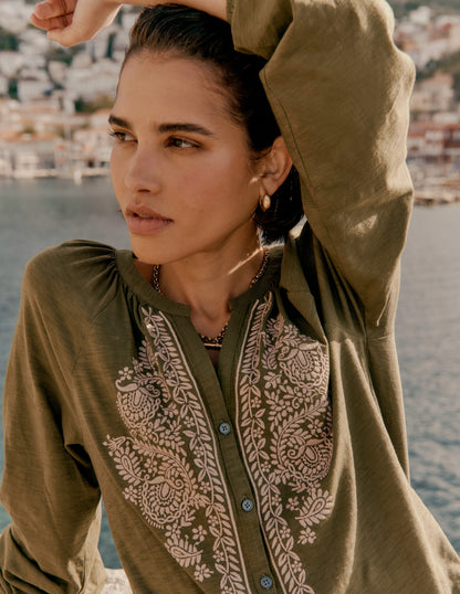 Alma Embroidered Shirt-Woodland Green