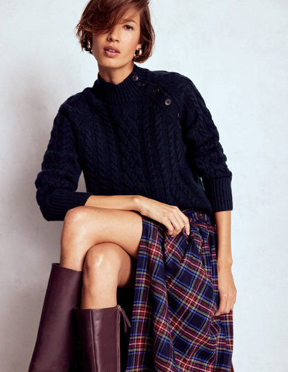 Amara Merino Cable Sweater-Navy
