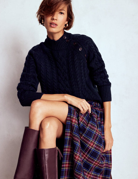 Amara Merino Cable Sweater-Navy