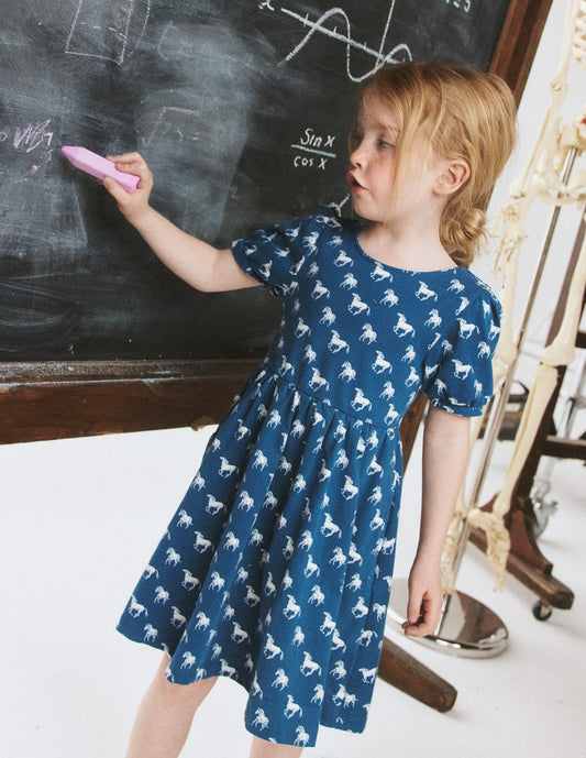 Ballerina Jersey Dress-Blue Horses
