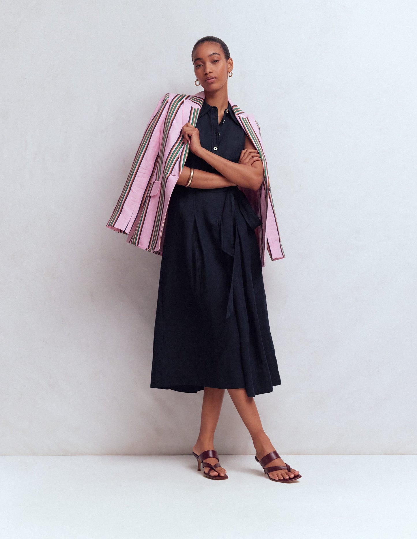 Belinda Linen Shirt Dress-Navy