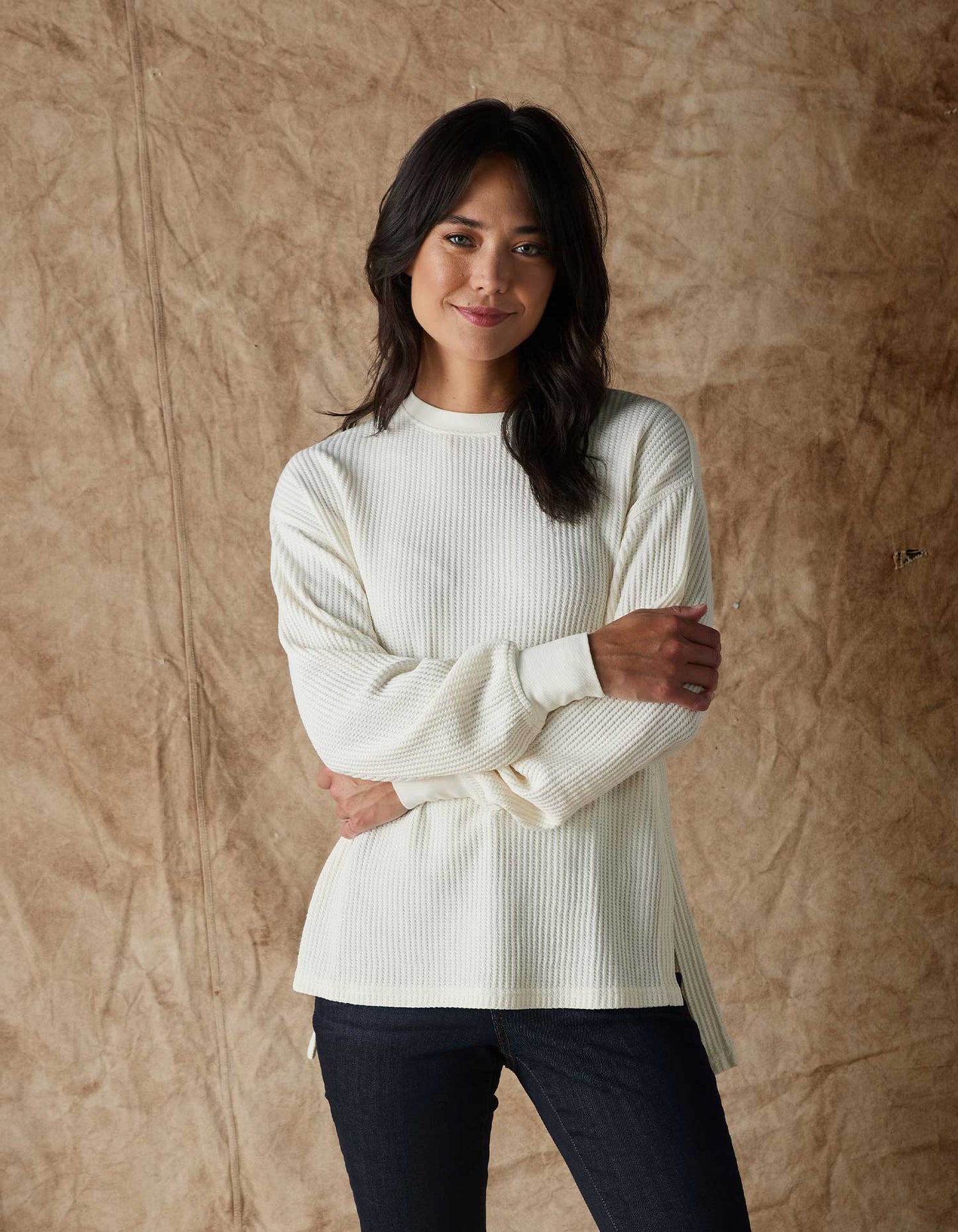 Honeycomb Waffle Split Side Pullover