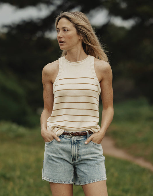 Wanderlust Hi-Neck Tank in Fennel Stripe